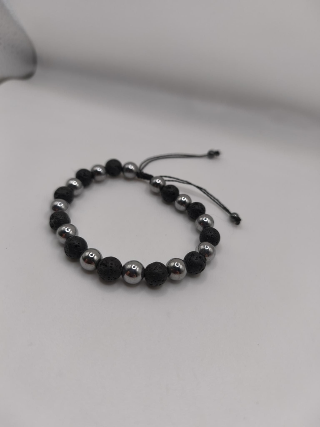 Bracelet homme pierre de lave et hématite 