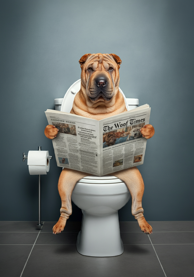 Shar-pei On the Toilet Framed Canvas