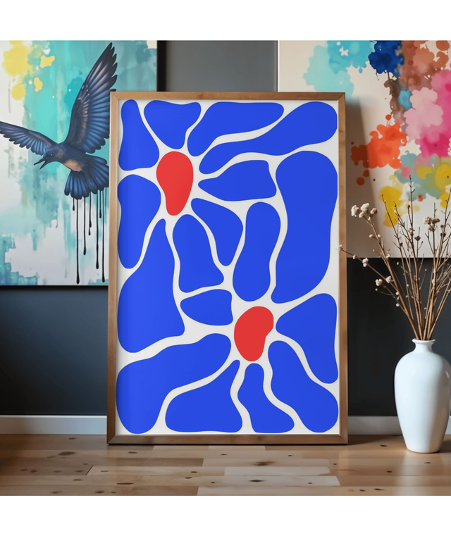 Boho Blaue Blumen Henri Matisse inspiriert,  Blumendruck Midcentury Modern Wandkunst, Blumenmarkt Poster Download