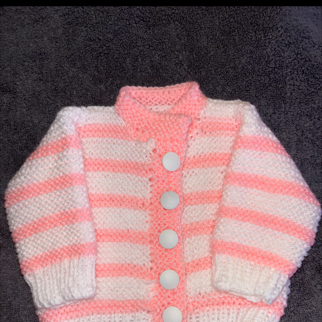 White and pink striped cardigan 0-3months 