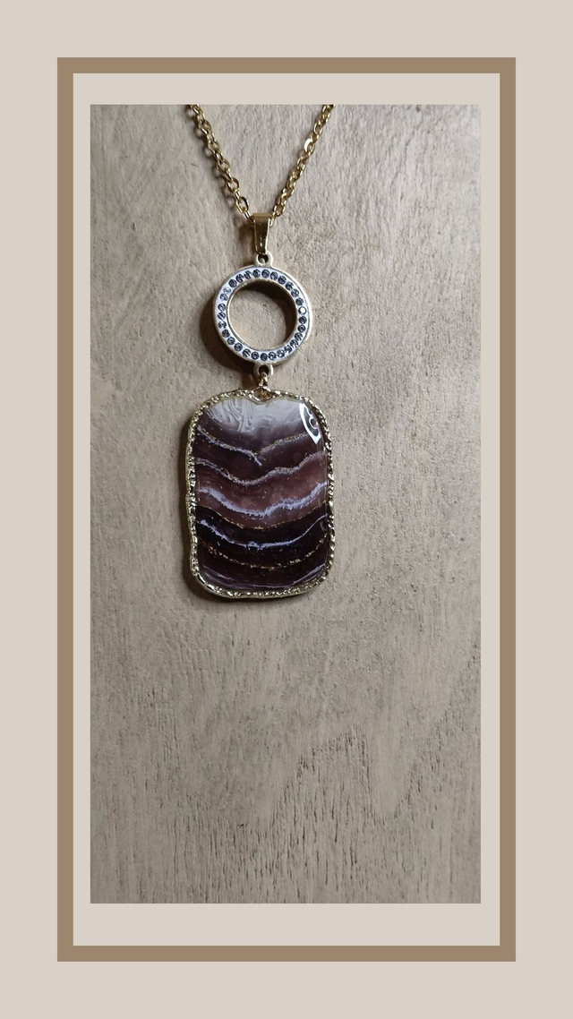 Collier fausse Agathe marron rectangle 