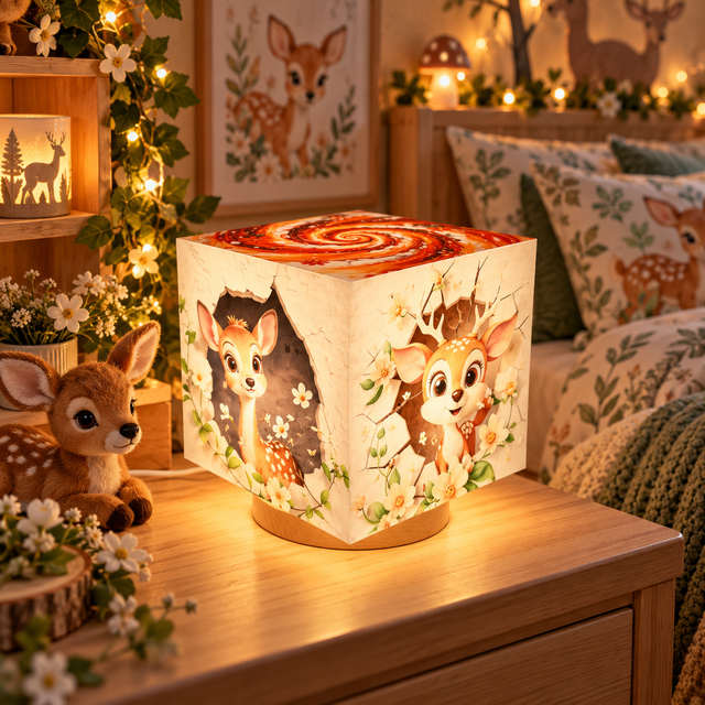 Lampe d'ambiance en cire 10x10cm - "Faons"