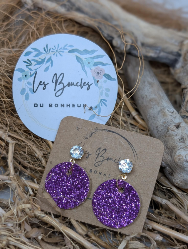 Boucles d&#039;oreilles Anti Gaspi violet paillettes ag056