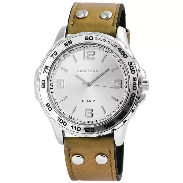 Montre marque Excellanc homme  bracelet cuir de couleur olive