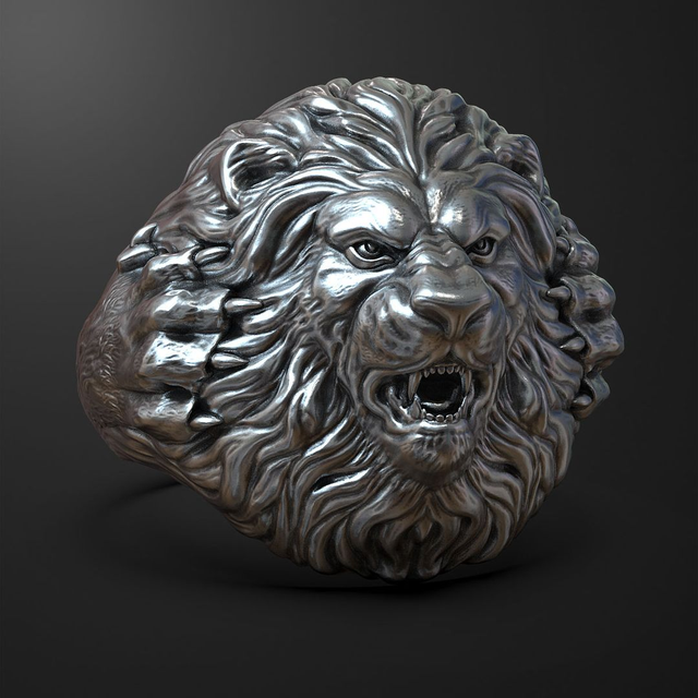 White Gold Ring Lion