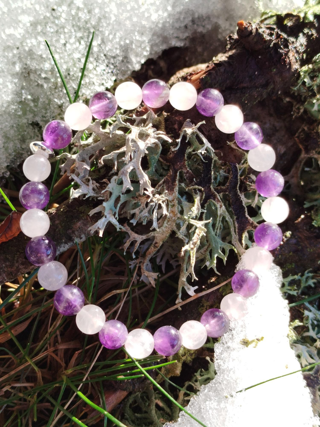 Bracelet Améthyste/Quartz rose/Argent 