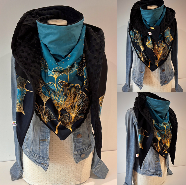 Maxi Chèche XXL Femme Réversible – Écharpe Polaire Chaude – Tissu Designer – Pièce Unique – Happy Orelie Bleu