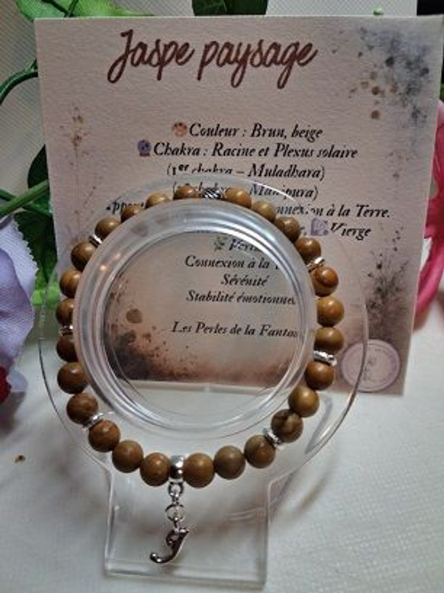 Bracelet en Jaspe paysage + carte chakra incluse