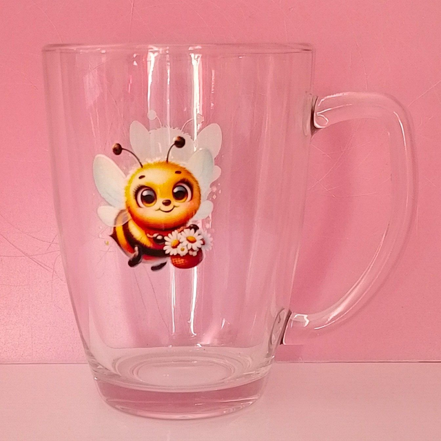 Cute Bee 350ml Glass Mug - 12 Different Designs - Bee Mug - Glass Mug - Bee Gift