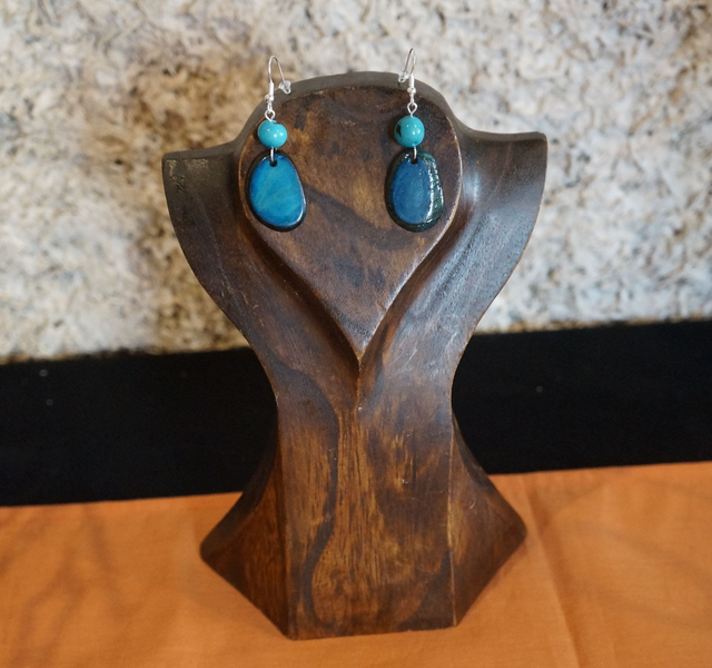 Chips bleu avec perle en graine turquoise - Sur Commande