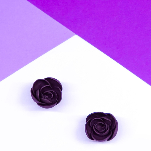 Deep Purple Rose Studs - Sterling Silver