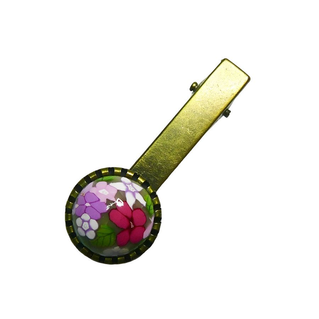 Pince croco épingle ronde fleurs rose mauve