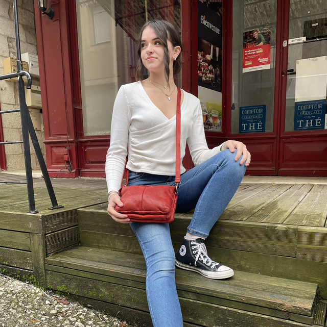 Sac en cuir vieilli rouge