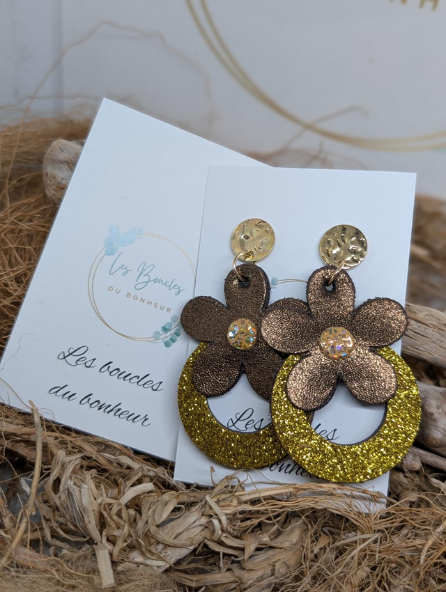 Boucles d'oreilles Baby Marguerite doré paillettes bronze bm1174
