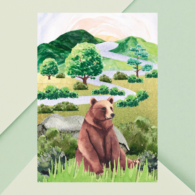 Impression d'un Ours Brun Assis près d'un Ruisseau de Montagne - Décoration Nature / Brown Bear Sitting by a Mountain Stream Art Print - Nature Decor 