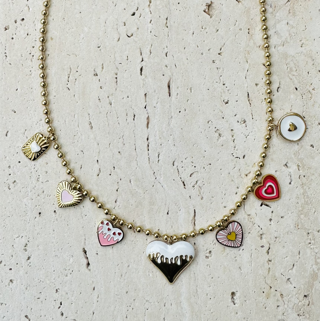 Ketting hartjes roze goud