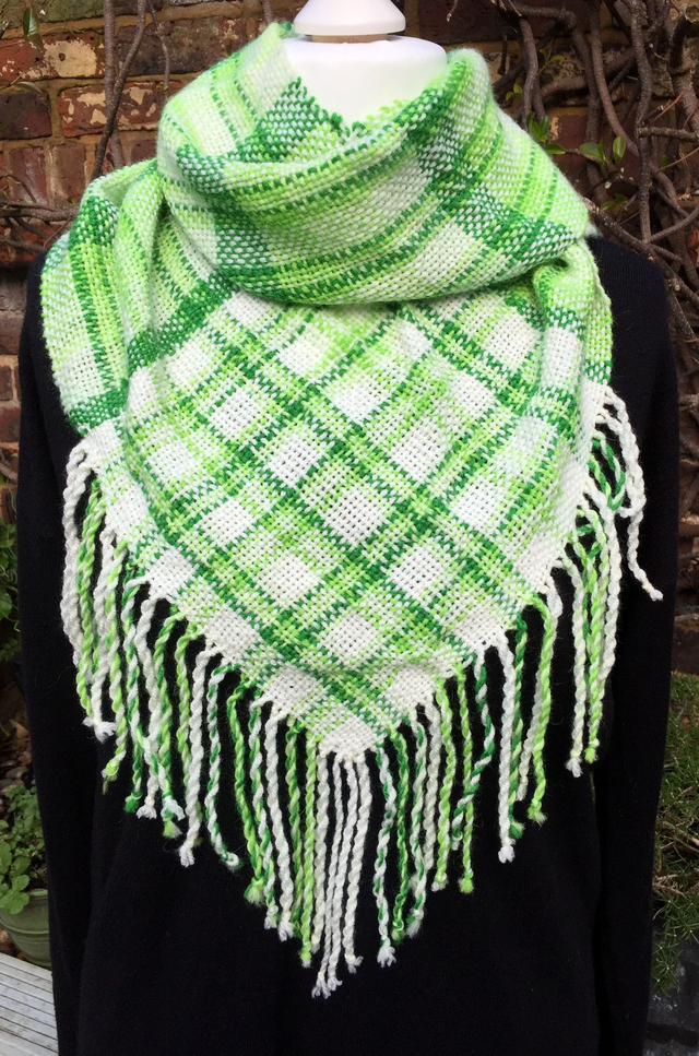 Handwoven Green and Cream V-Cowl