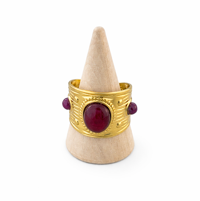 Anillo ajustable acero dorado y piedra 