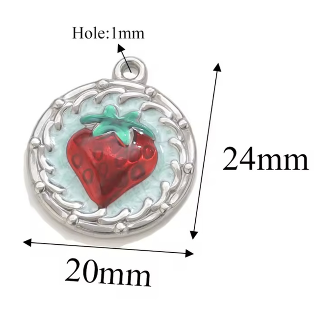 Charm tondo cammeo fragola smaltata 