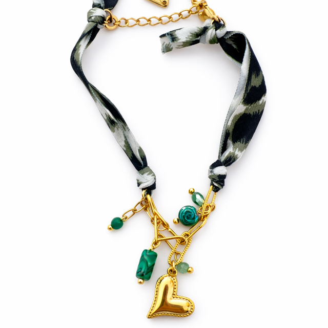 Pulsera acero dorado pañuelo verde 
