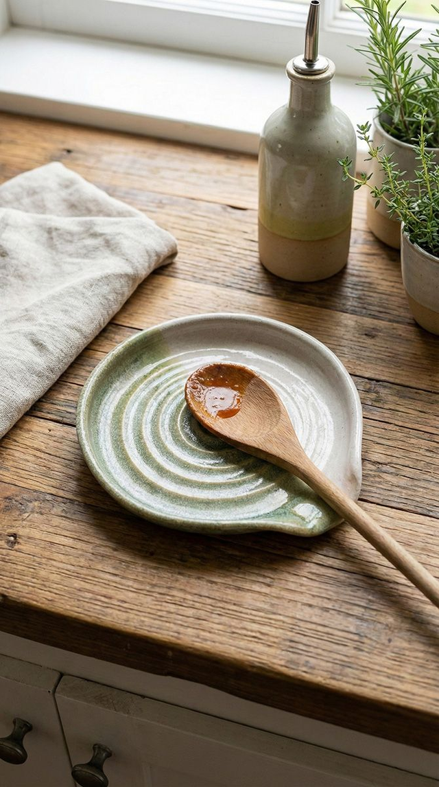 Spoon Holder in Green and White