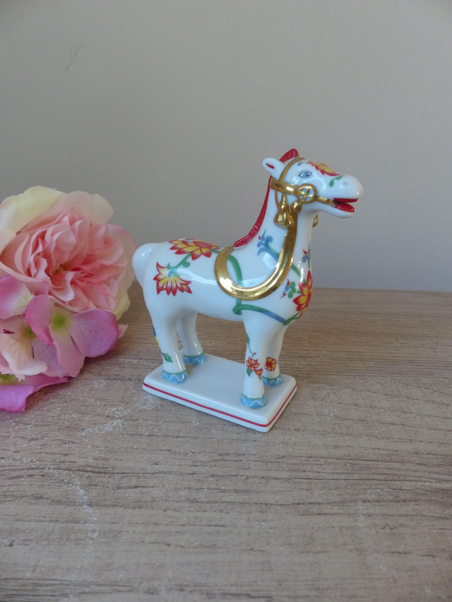 Ancien et Rare Figurine Cheval Japonais Kakiemon Porcelaine Collection Frankin Mint Vintage 1987, Statuette Equine, Cadeau Amoureux Chevaux