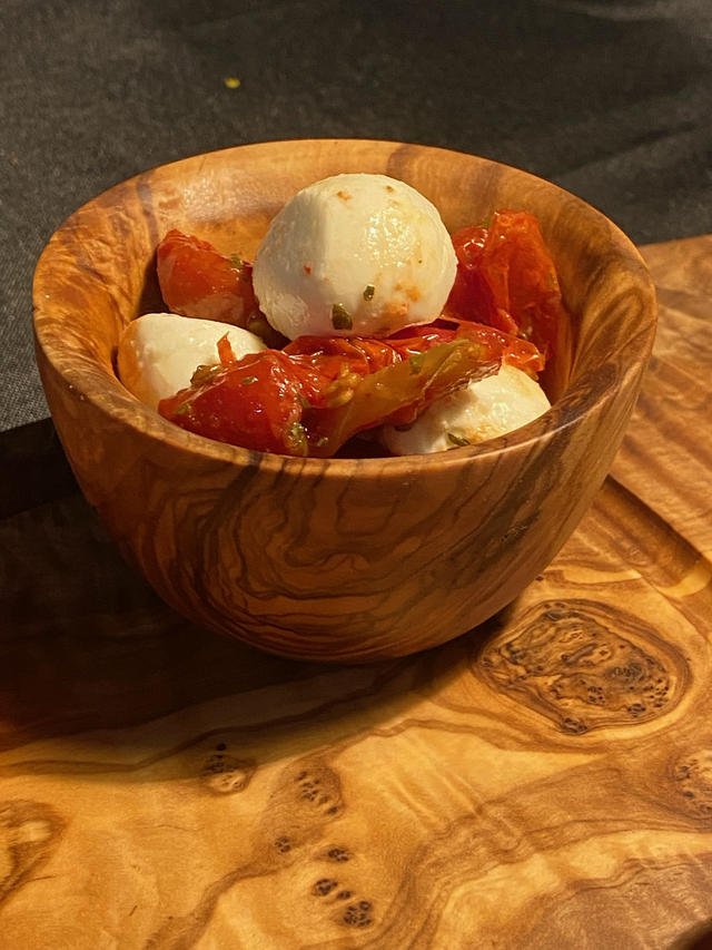 Rustic Olive wood rounded shaped snack bowl tapas. Sustainable bowl dish handmade by artisans in gift bag.
