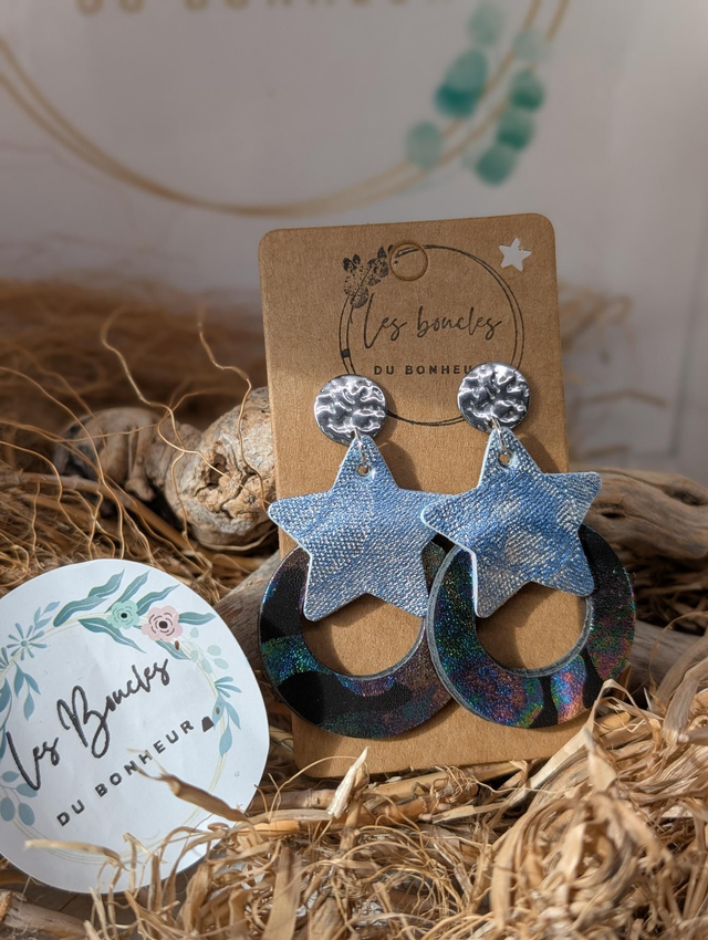Boucles d&#039;oreilles star argenté bleu mo705