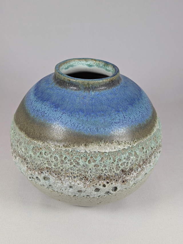 Turquoise and white volcanic moon jar
