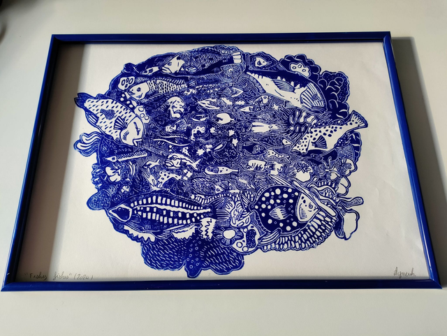 impression Fishy fishes -bleu format A3