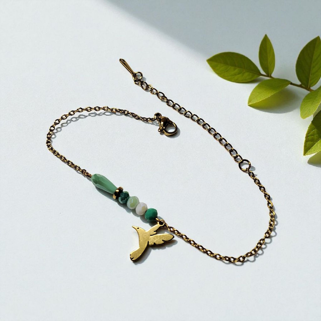 Bracelet acier inoxydable vert d'eau et doré