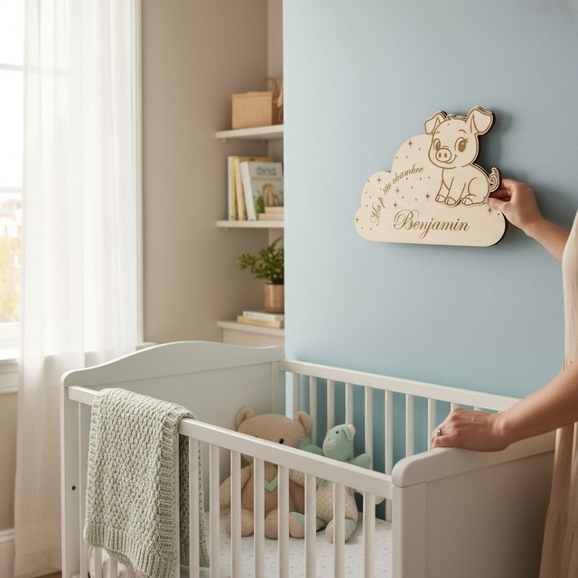 Plaque personnalisée pour chambre d'enfant, décoration de porte en bois gravé