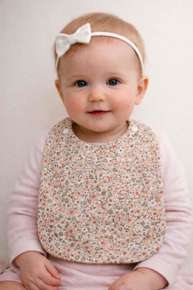 Bavoir Modèle fleurs roses et kaki