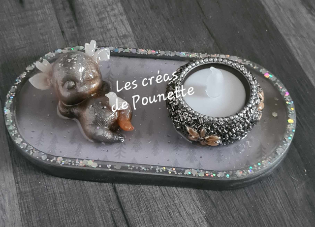 Plateau de Noël avec petit photophore et petite figurine