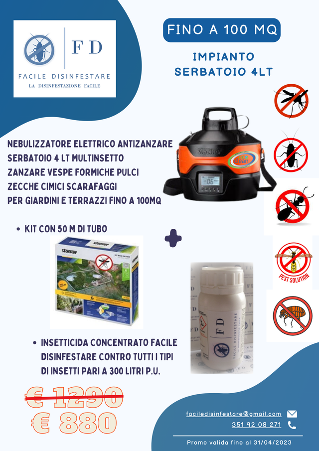 Impianto anti zanzare e insetti molesti fino a 150MQ