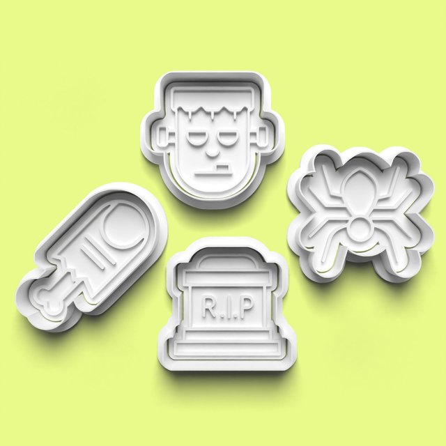 Halloween Frankenstein Cutter Embosser Set of 4 Cookie Cutters &amp; Stamps Biscuit Mould Debossed (2)