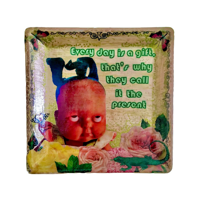 “Every Day Is A Gift That’s Why They Call It A Present” Beige Upcycled Wall Plate - House of Frisson