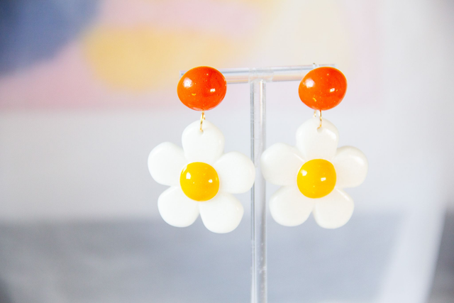 Retro Flower Dangle Earrings Flower Petal Summer Earrings Yellow Orange