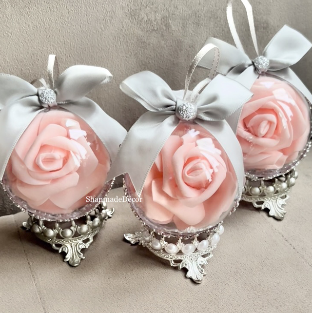 Coral Rose Bauble Ornaments 