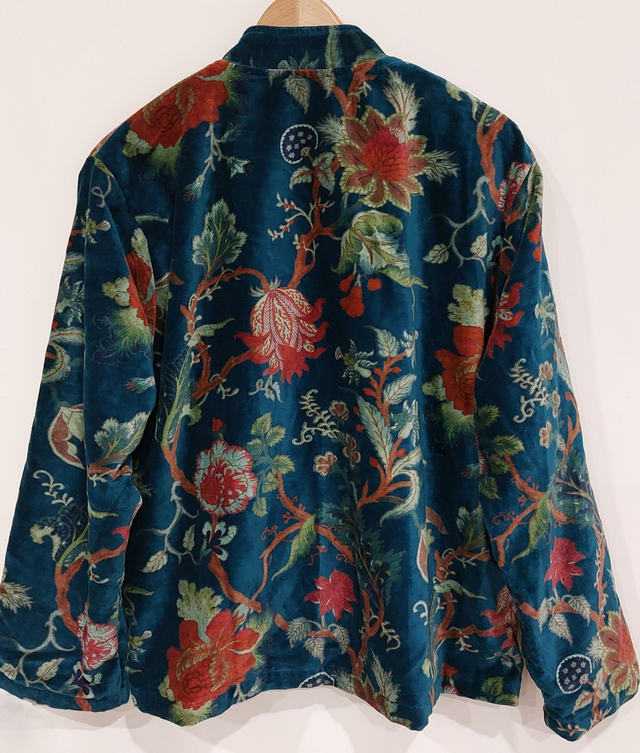 Veste en velours vert canard - Doublure en coton - Confectionnée à la main