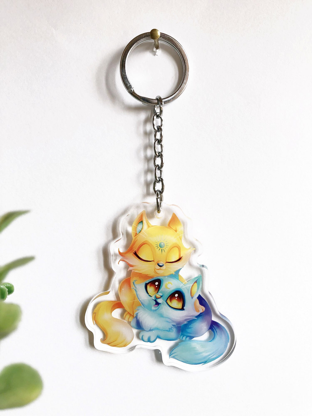 Porte-clef Chats Lune et Soleil