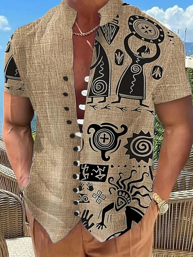 Men's Casual Tribal Print Stand Collar Shirt
