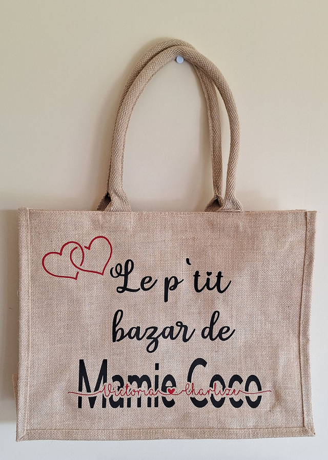 Sac en jute personnalisé &quot;Le p&#039;tit bazar de&quot;