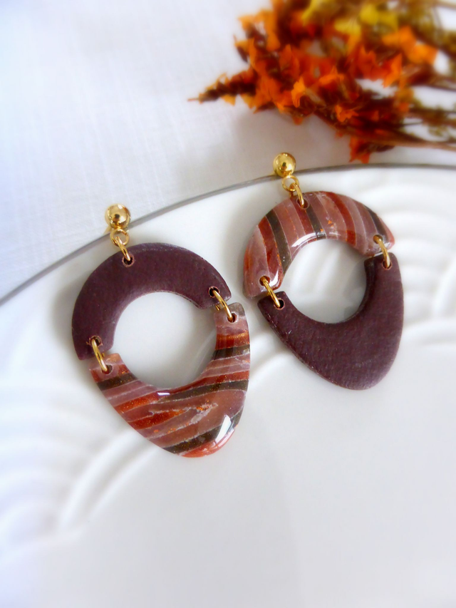 Boucles d'oreilles asymétriques ovales - Terre Cannelle