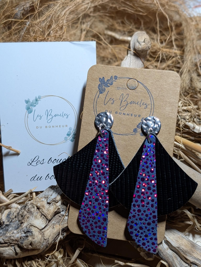 Boucles d'oreilles Georgia noir vernis fushia ge035