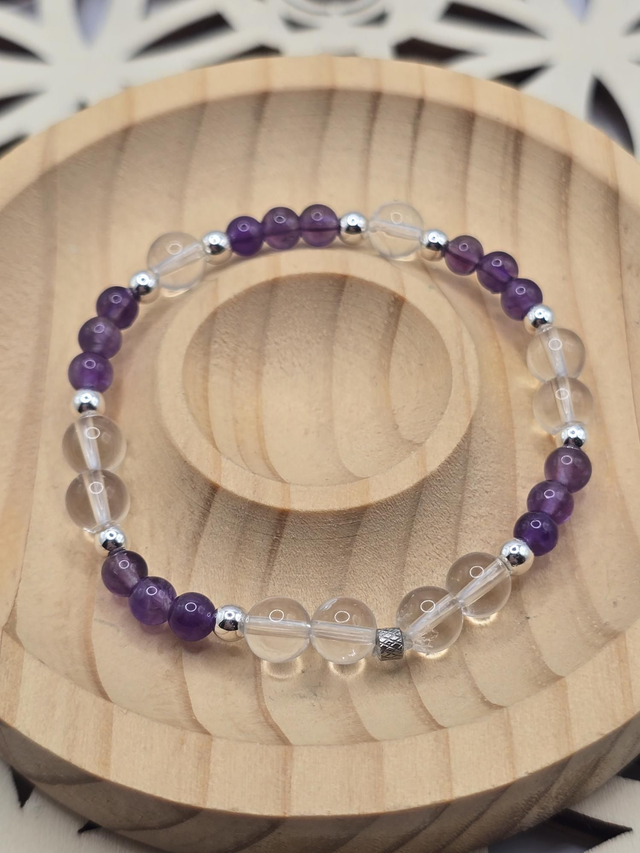 Bracelet enfant Améthyste et Cristal de roche 