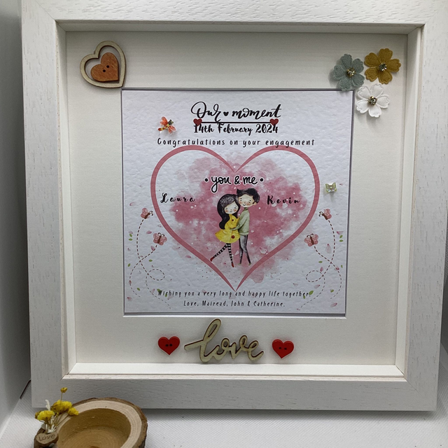Personalised engagement frame . Beautiful handmade gift for couples. 