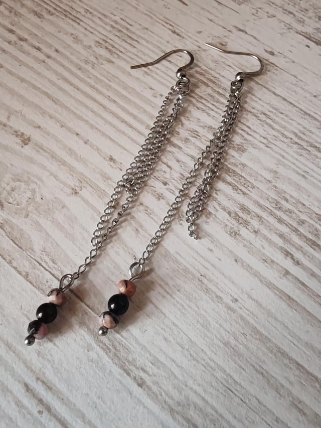 Boucles d'oreilles rhodonite et tourmaline 