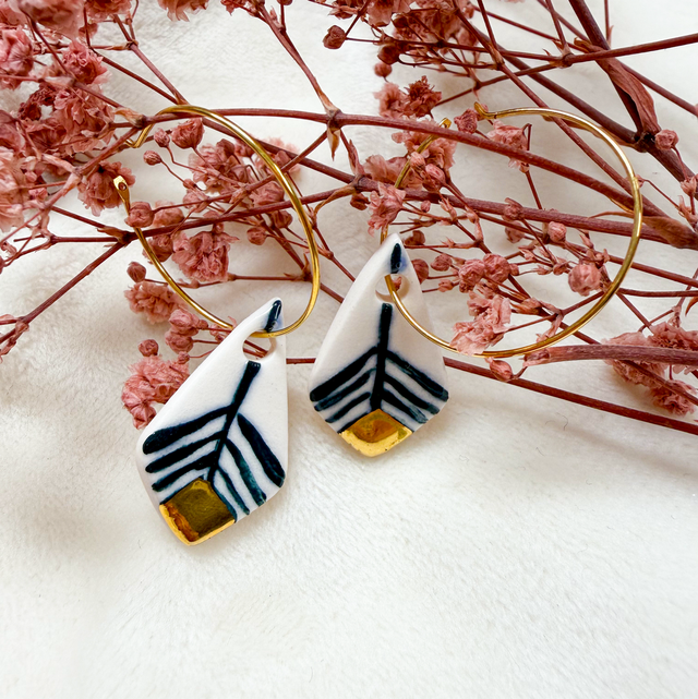 Boucles d’oreilles porcelaine et or