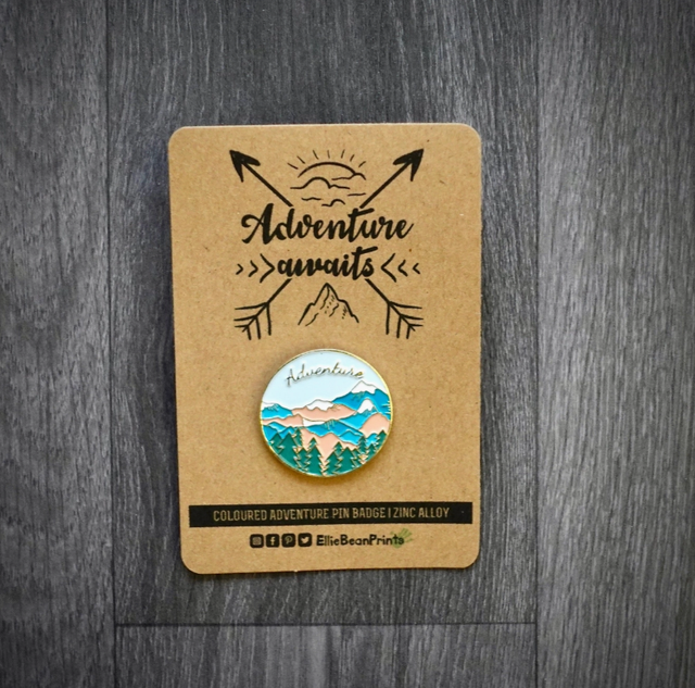 Ellie Bean Prints - Adventure Awaits Pin Badge | with Kraft Card